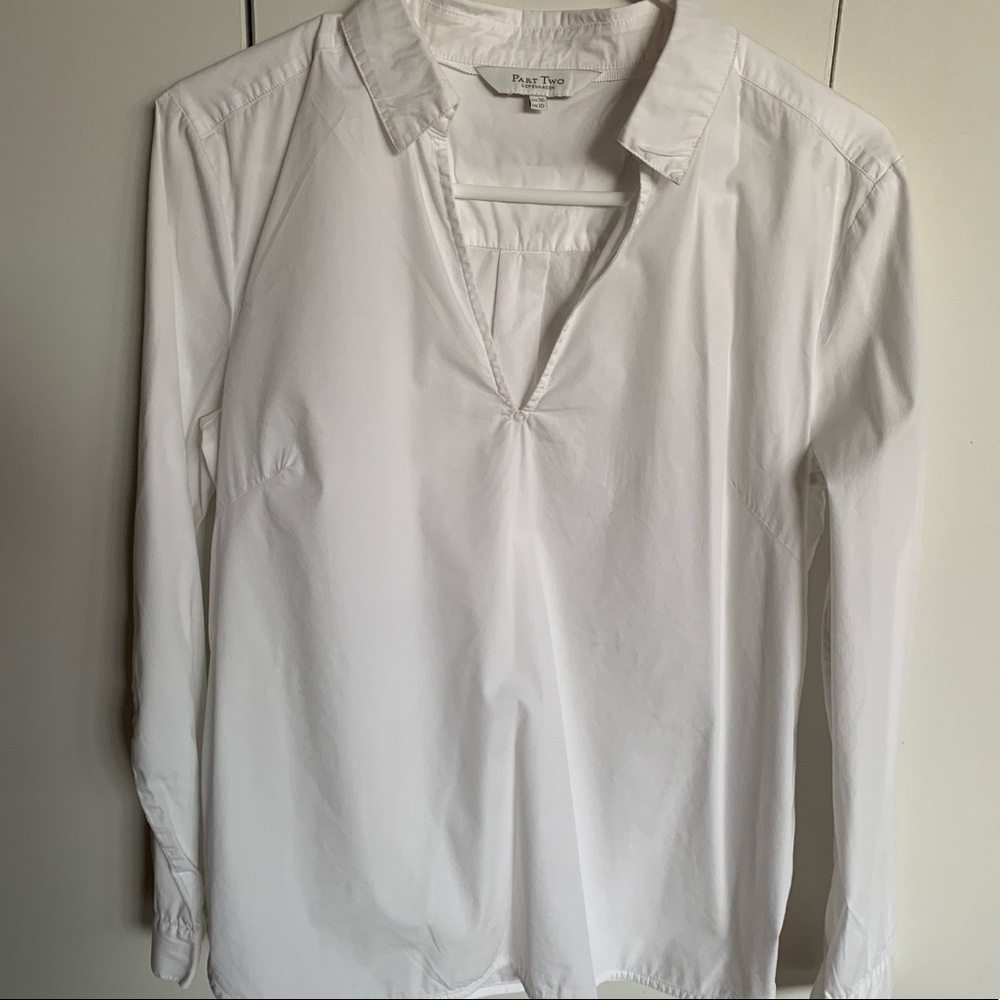 Part Two white blouse V neck